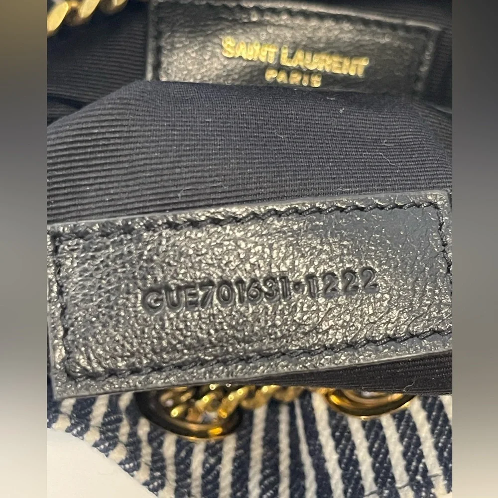 Saint Laurent YSL Monogram Striped Denim Joe Crossbody Chain Bucket Bag - Picture 7 of 8